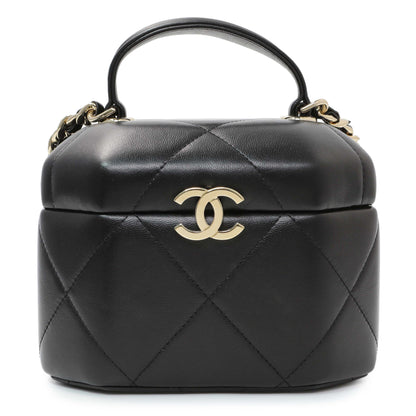 Exclusive Chanel Black Quilted Lambskin Hexagon Vanity Case — Side View