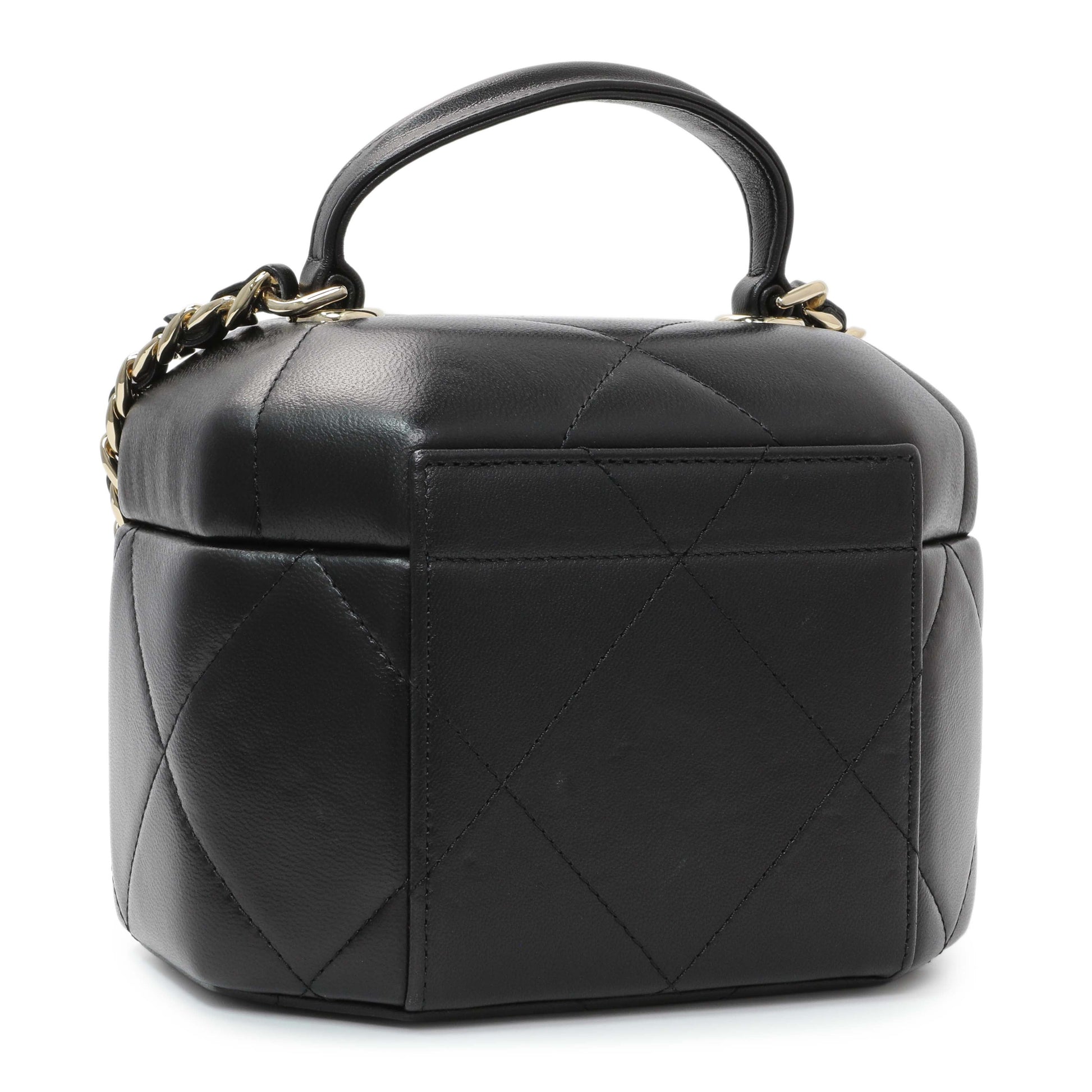 Exclusive Chanel Black Quilted Lambskin Hexagon Vanity Case — Back View