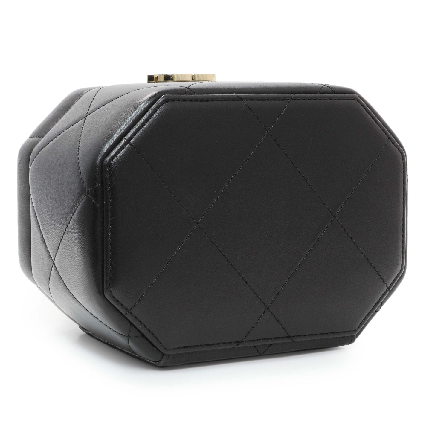 Exclusive Chanel Black Quilted Lambskin Hexagon Vanity Case — Top View