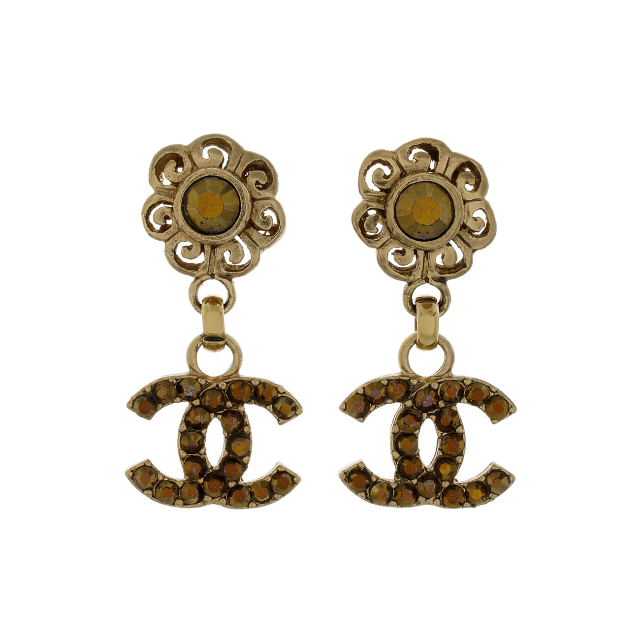Exclusive Chanel CC Drop Earrings — Front View