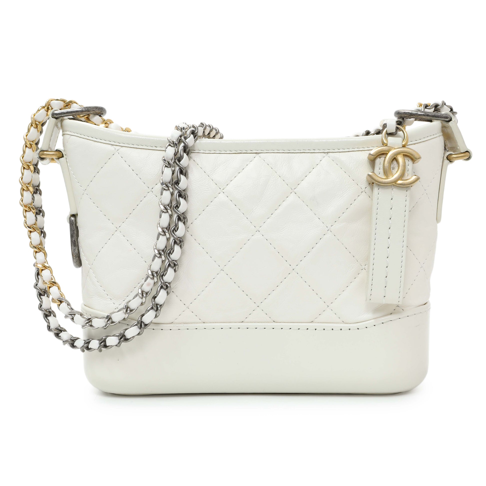 Exclusive Chanel White Aged Calfskin Quilted Small Gabrielle Hobo — Front View