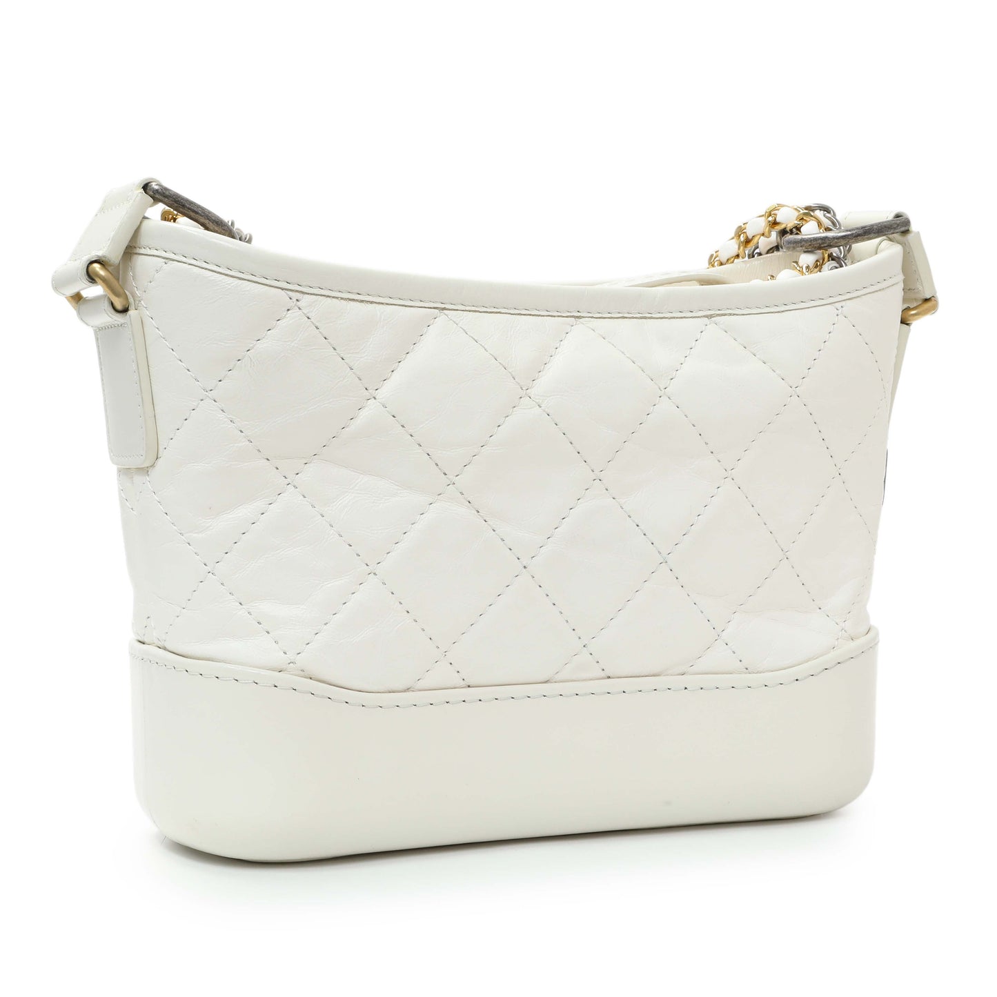 Exclusive Chanel White Aged Calfskin Quilted Small Gabrielle Hobo — Side View