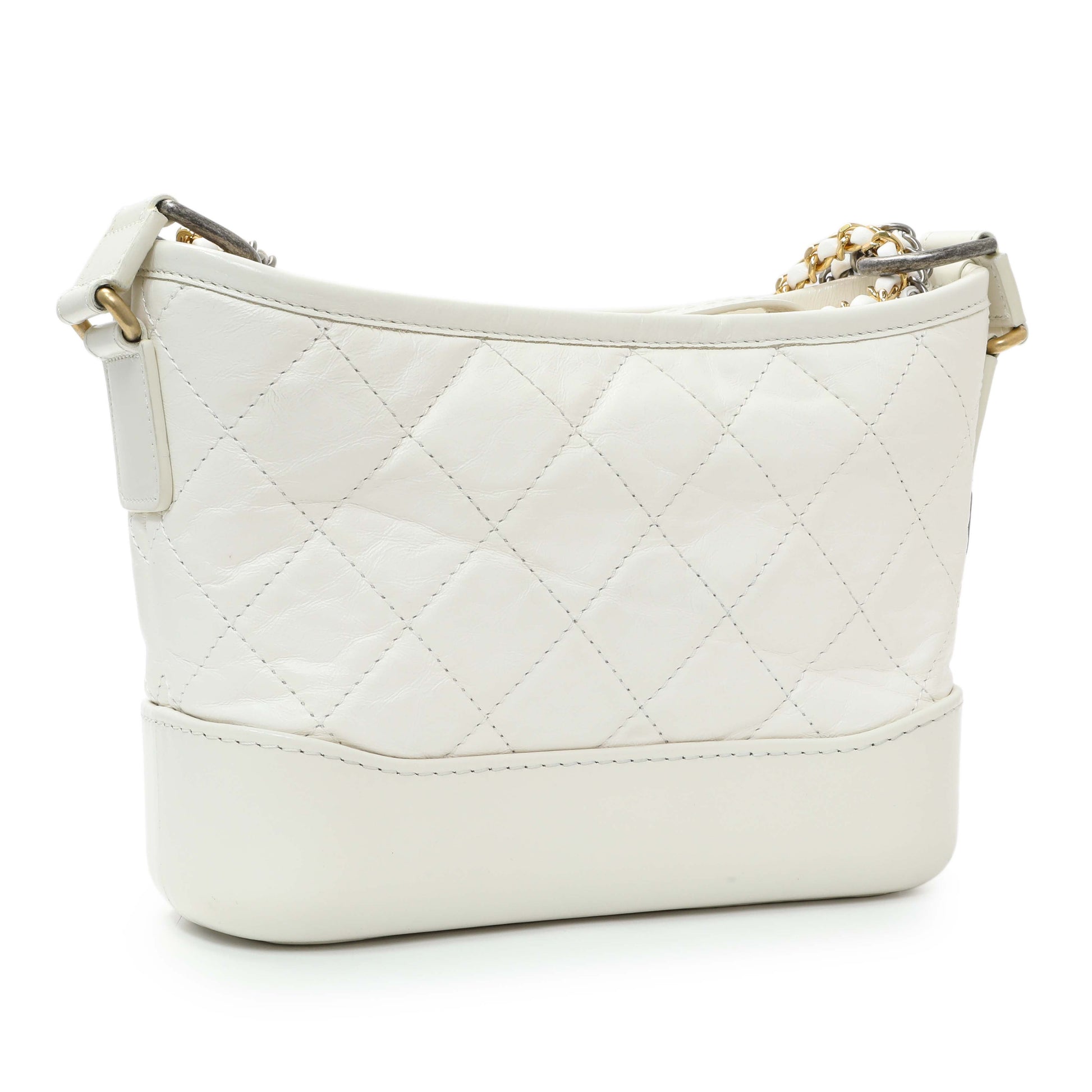 Exclusive Chanel White Aged Calfskin Quilted Small Gabrielle Hobo — Side View