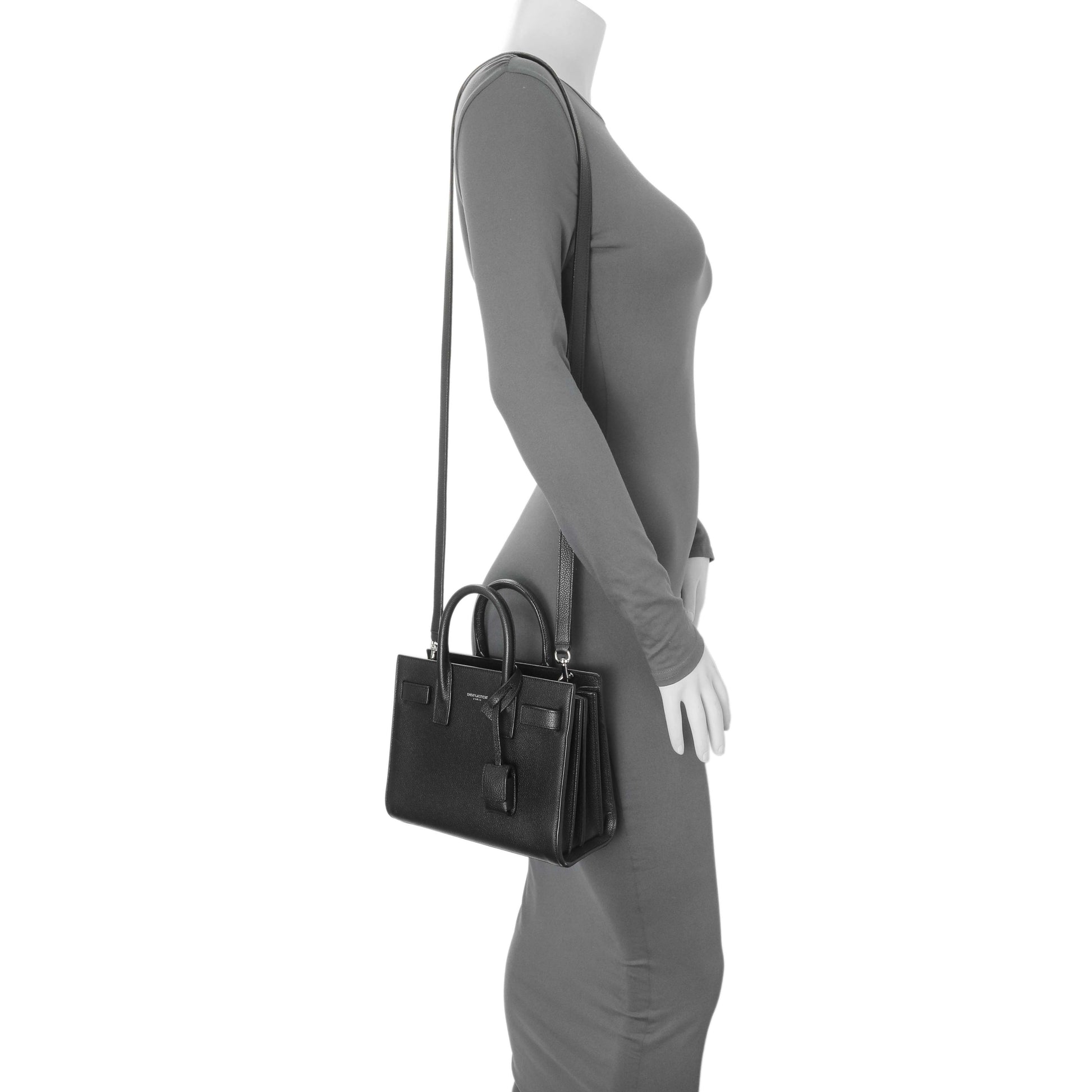 Exclusive Saint Laurent Black Grained Calfskin Nano Sac De Jour — Alternate View 11