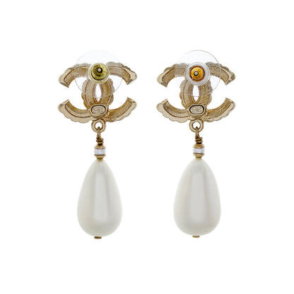 Exclusive Chanel CC Pearl Drop Earrings — Side View