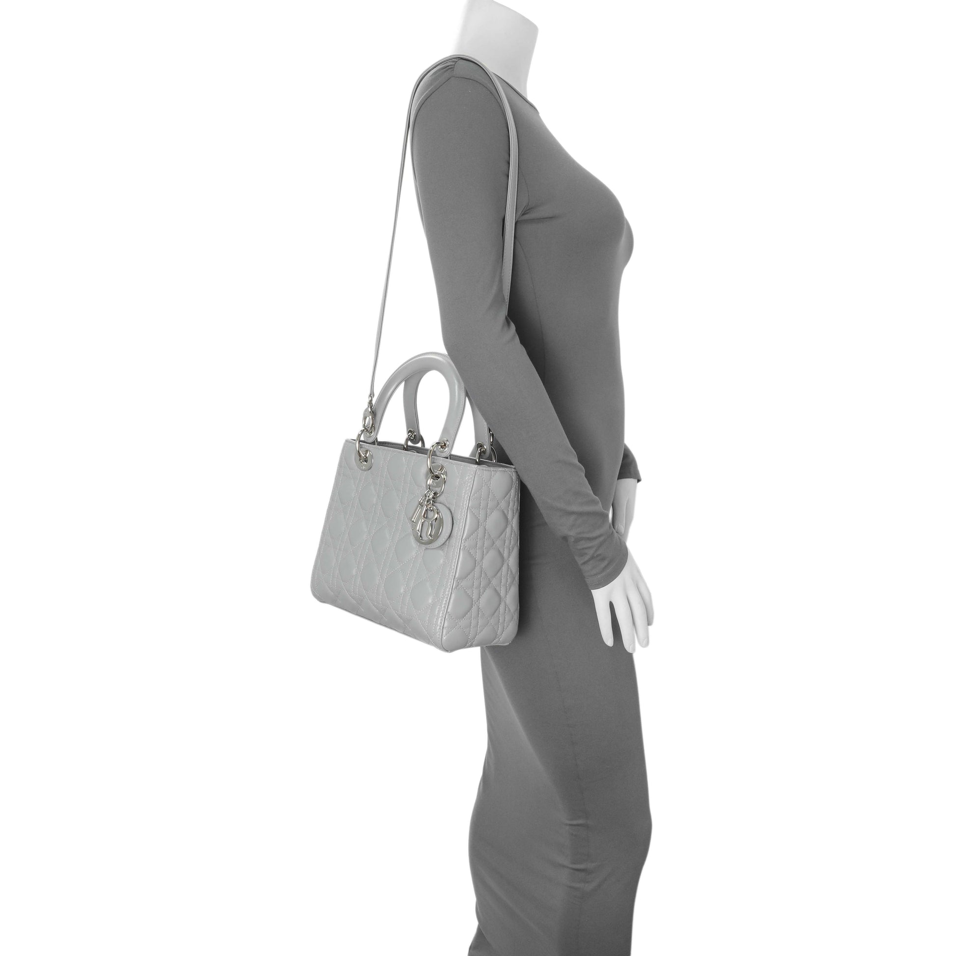 Exclusive Christian Dior Grey Lambskin Cannage Medium Lady Dior — Alternate View 15