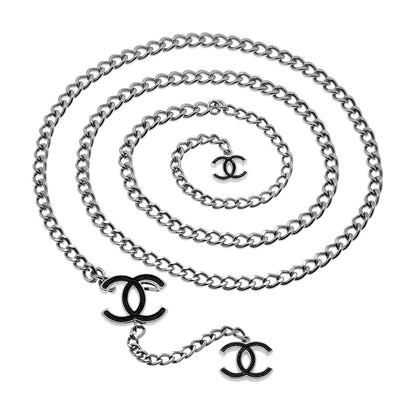 Exclusive Chanel Metal Black Enamel CC Chain Belt — Front View