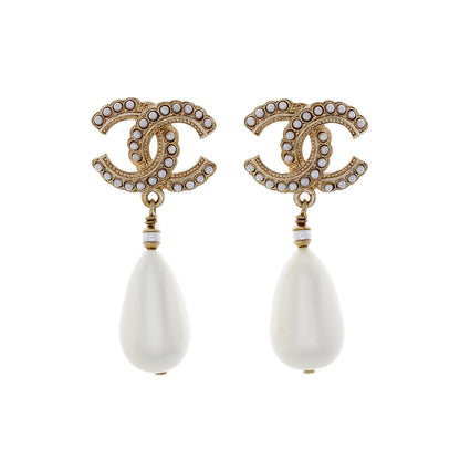 Exclusive Chanel CC Pearl Drop Earrings — Front View