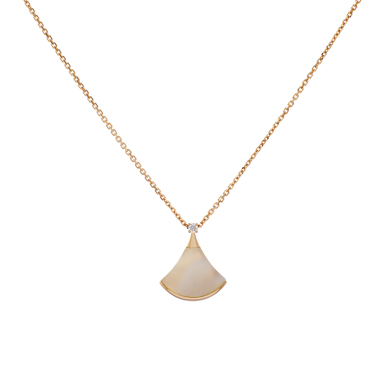 Exclusive Bulgari 18K Rose Gold Diamond Mother of Pearl Divas’ Dream Necklace — Front View