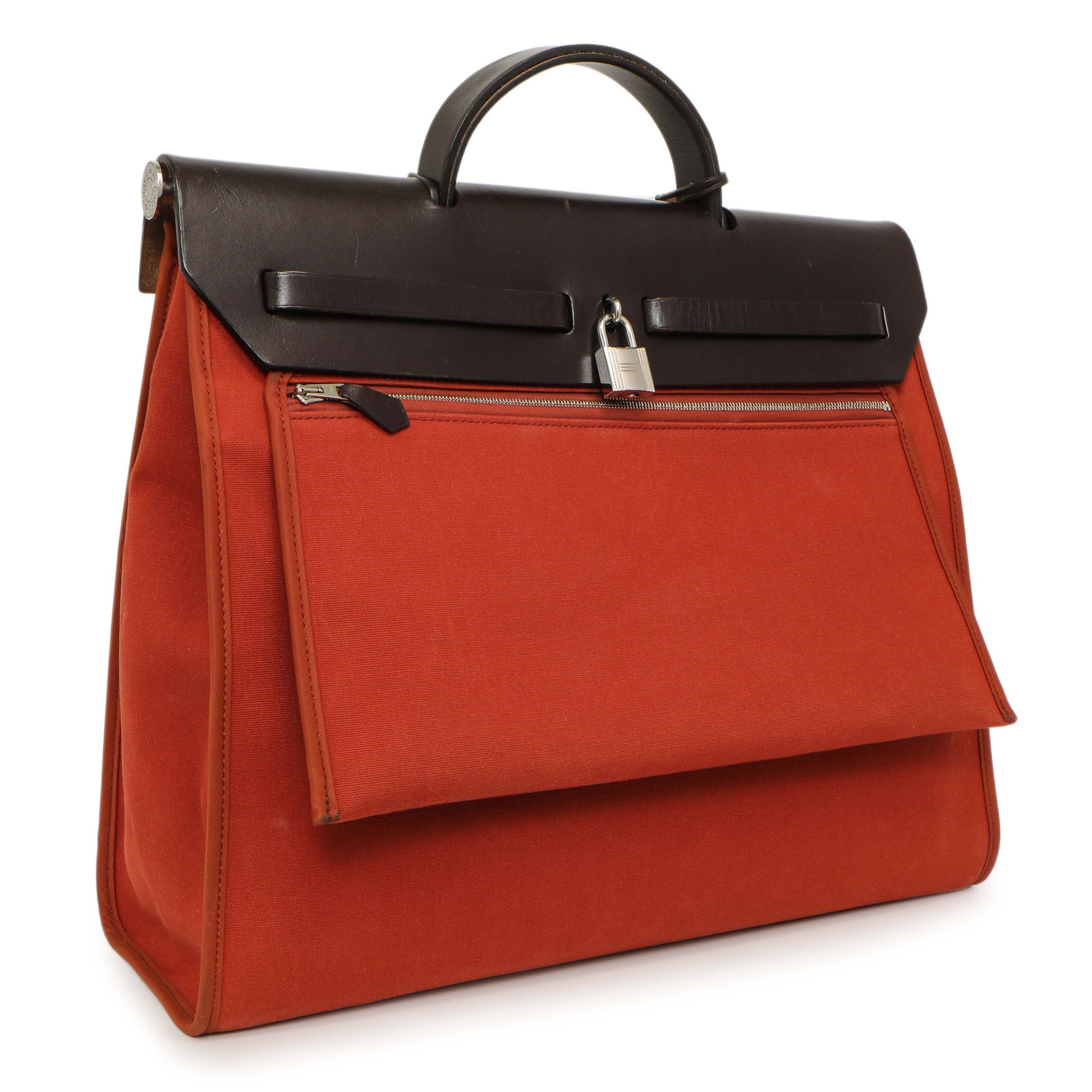 Exclusive Hermes Rouge Venetian Toile Vache Hunter Herbag Zip 39 — Side View