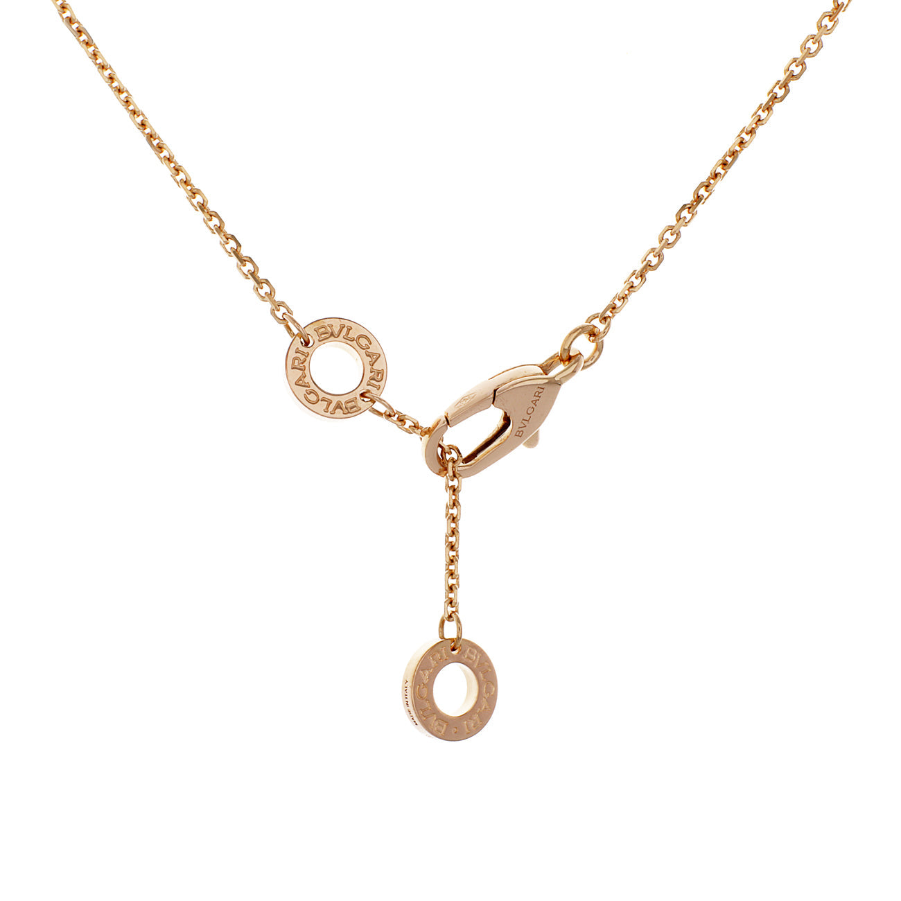 Exclusive Bulgari 18K Rose Gold Diamond Mother of Pearl Divas’ Dream Necklace — Back View