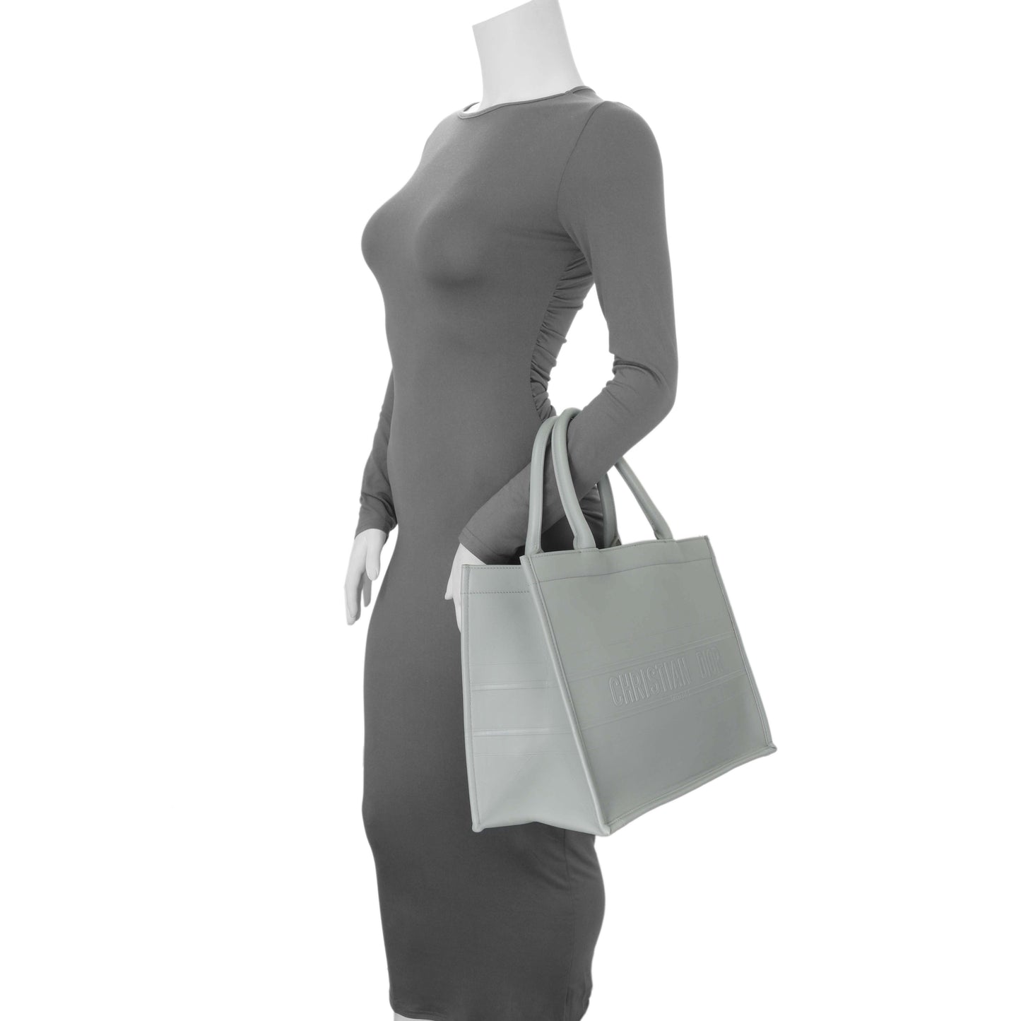 Exclusive Christian Dior Grey Calfskin Embossed Medium Book Tote — Alternate View 8