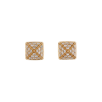 Exclusive Hermes 18K Rose Gold Diamond Clou d'H Earrings — Front View