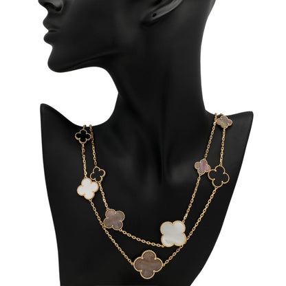 Exclusive Van Cleef & Arpels 18K Yellow Gold Mother of Pearl Onyx Magic Alhambra 16 Motif Necklace — Back View