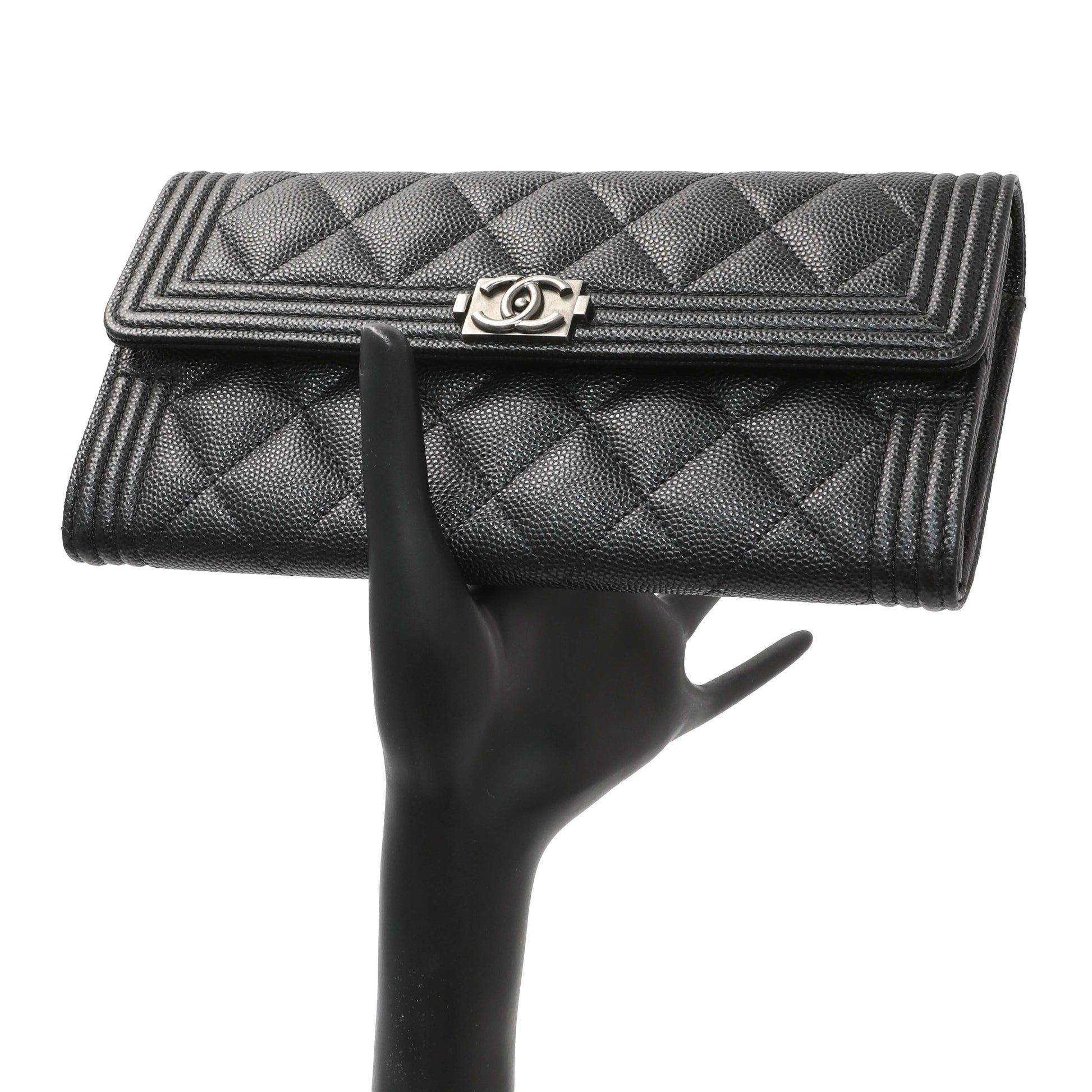 Exclusive Chanel Black Quilted Caviar Large Boy Gusset Flap Wallet — Alternate View 12