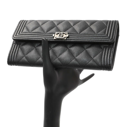 Exclusive Chanel Black Quilted Caviar Large Boy Gusset Flap Wallet — Alternate View 12