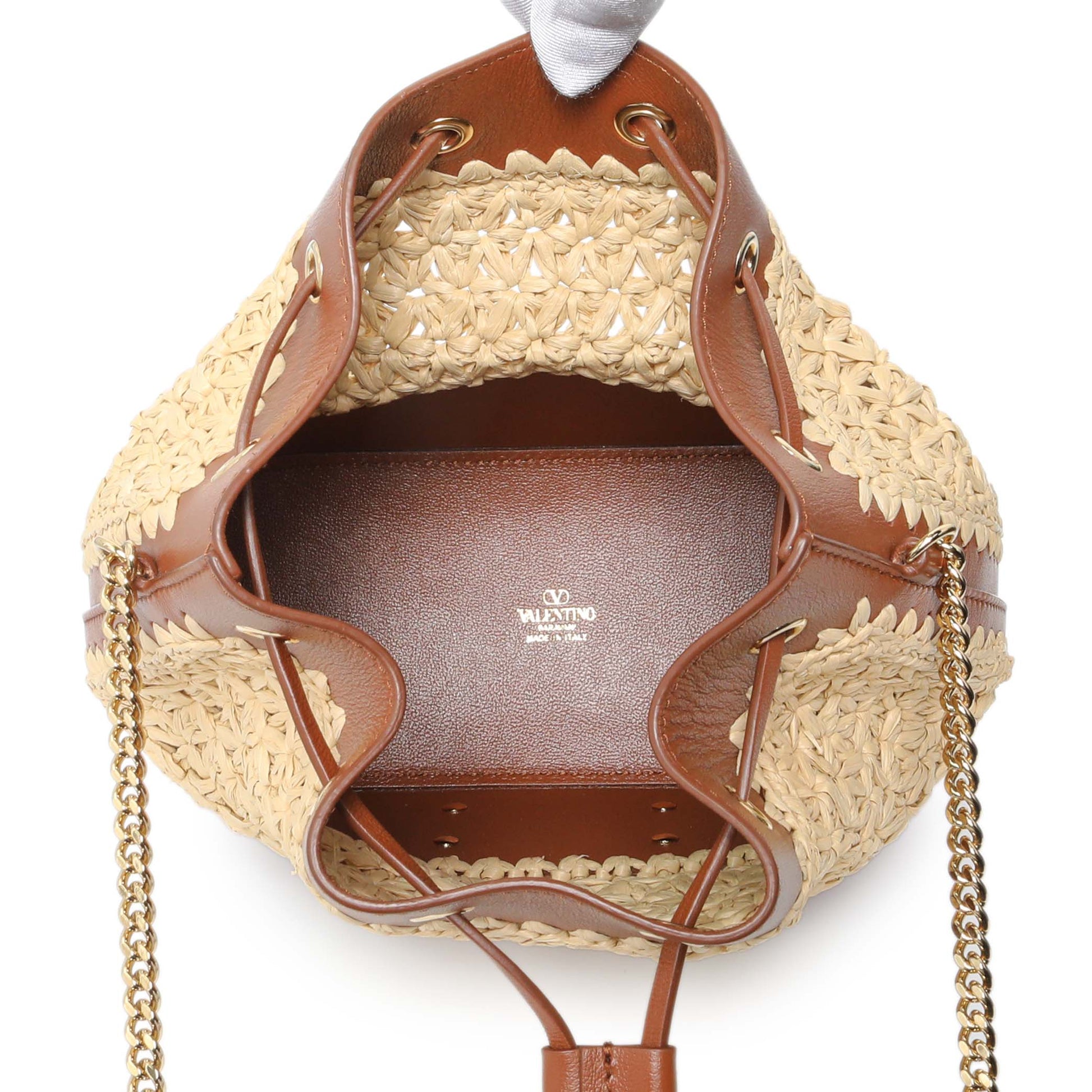 Exclusive Valentino Raffia Calfskin Vlogo Bucket Bag — Top View