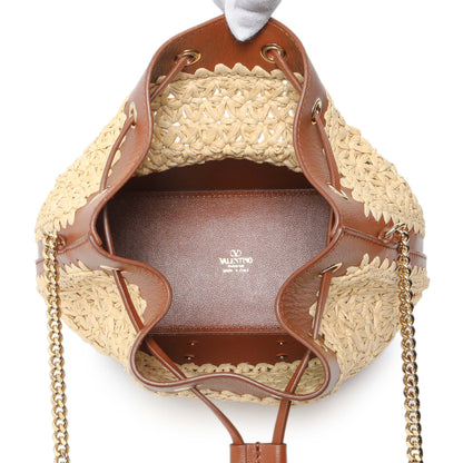 Exclusive Valentino Raffia Calfskin Vlogo Bucket Bag — Top View