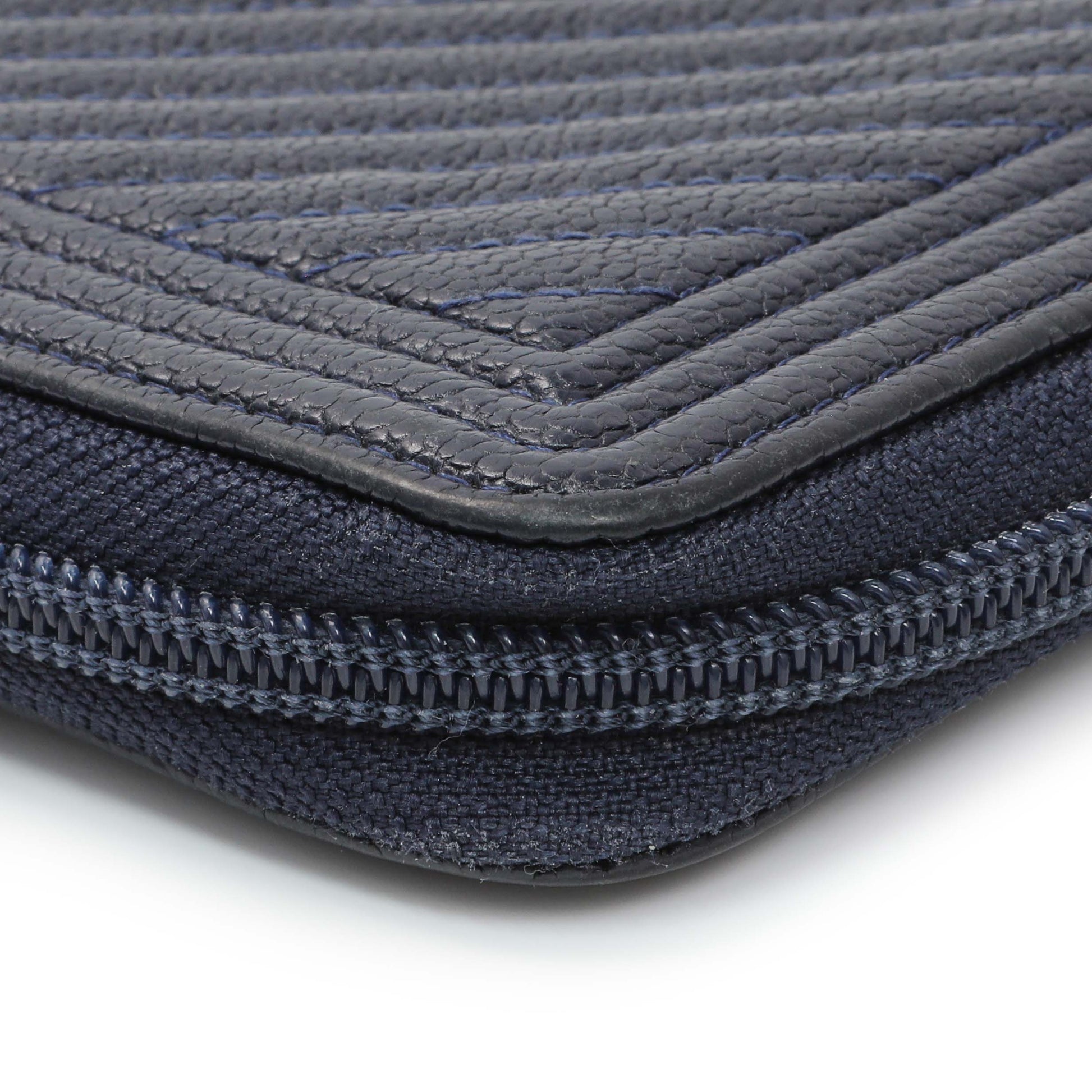 Exclusive Chanel Navy Chevron Quilted Caviar Boy Long Zip Around Wallet — Top View