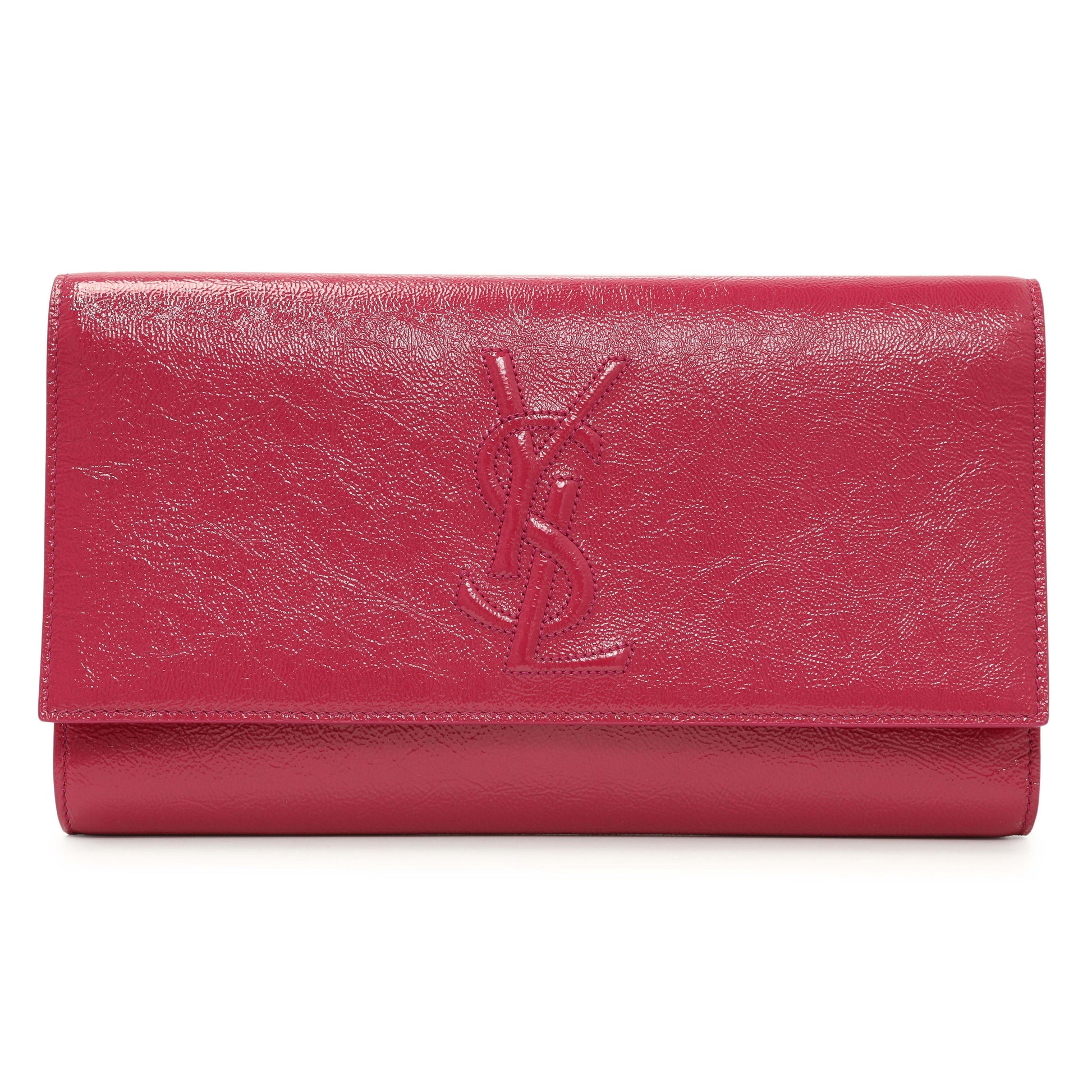 Exclusive Saint Laurent Fuchsia Textured Patent Monogram Large Belle De Jour Clutch — Front View