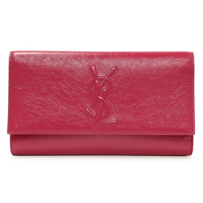 Exclusive Saint Laurent Fuchsia Textured Patent Monogram Large Belle De Jour Clutch — Front View