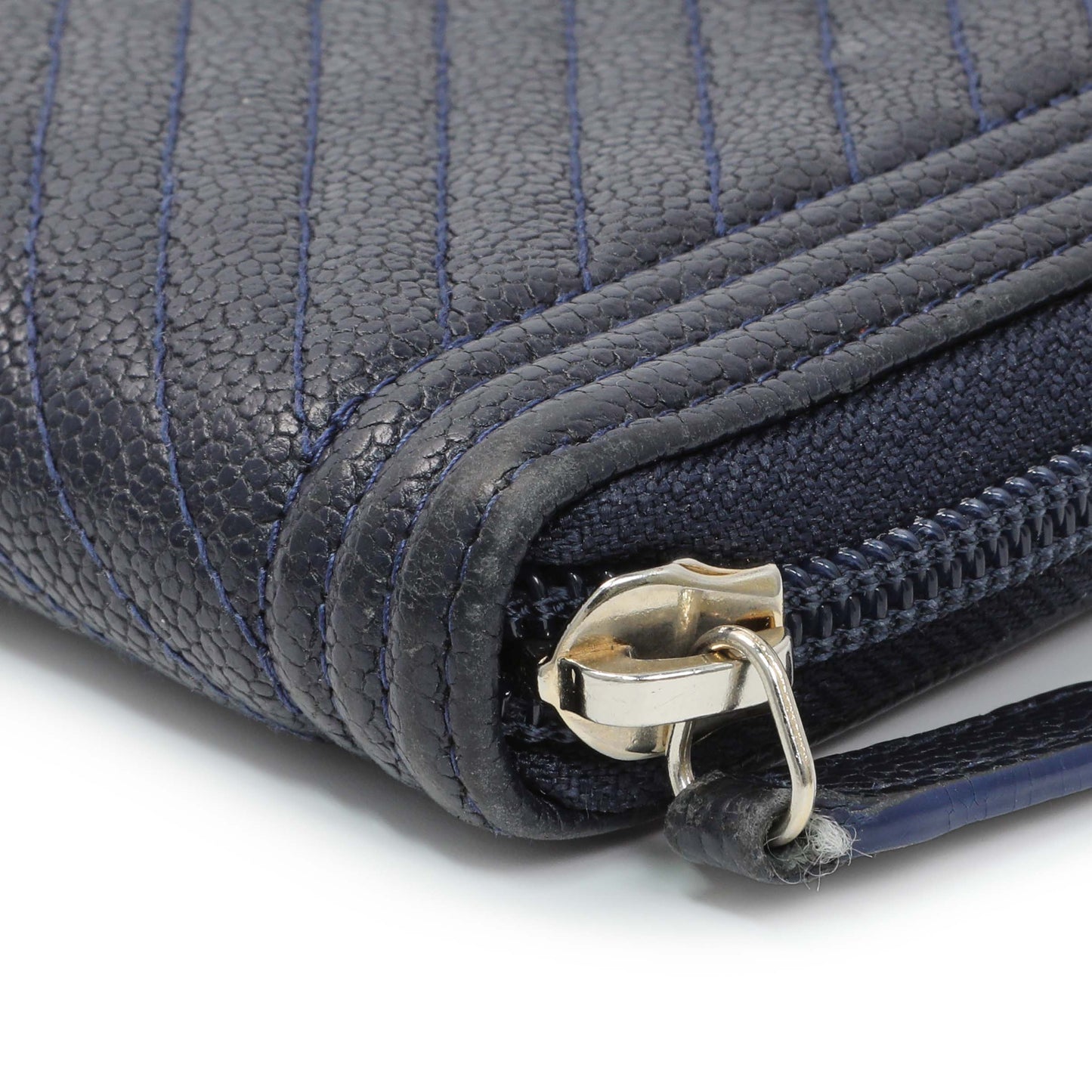 Exclusive Chanel Navy Chevron Quilted Caviar Boy Long Zip Around Wallet — Alternate View 7