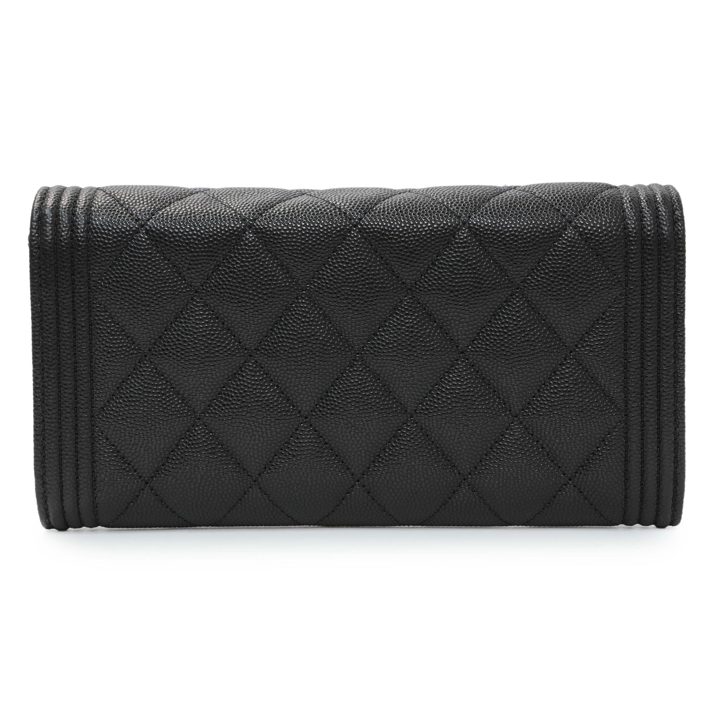 Exclusive Chanel Black Quilted Caviar Large Boy Gusset Flap Wallet — Side View