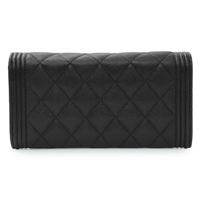 Exclusive Chanel Black Quilted Caviar Large Boy Gusset Flap Wallet — Side View