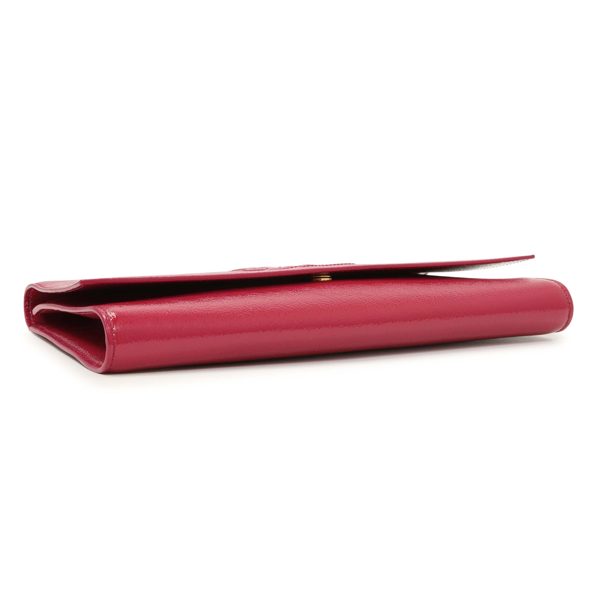 Exclusive Saint Laurent Fuchsia Textured Patent Monogram Large Belle De Jour Clutch — Back View