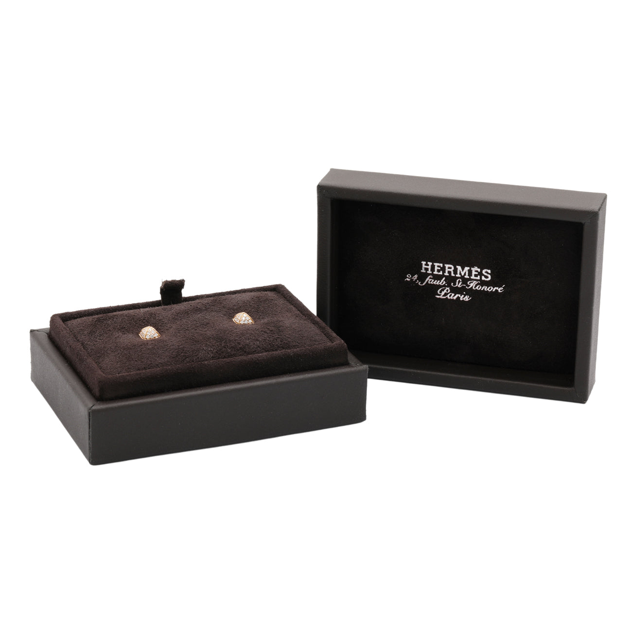 Exclusive Hermes 18K Rose Gold Diamond Clou d'H Earrings — Top View