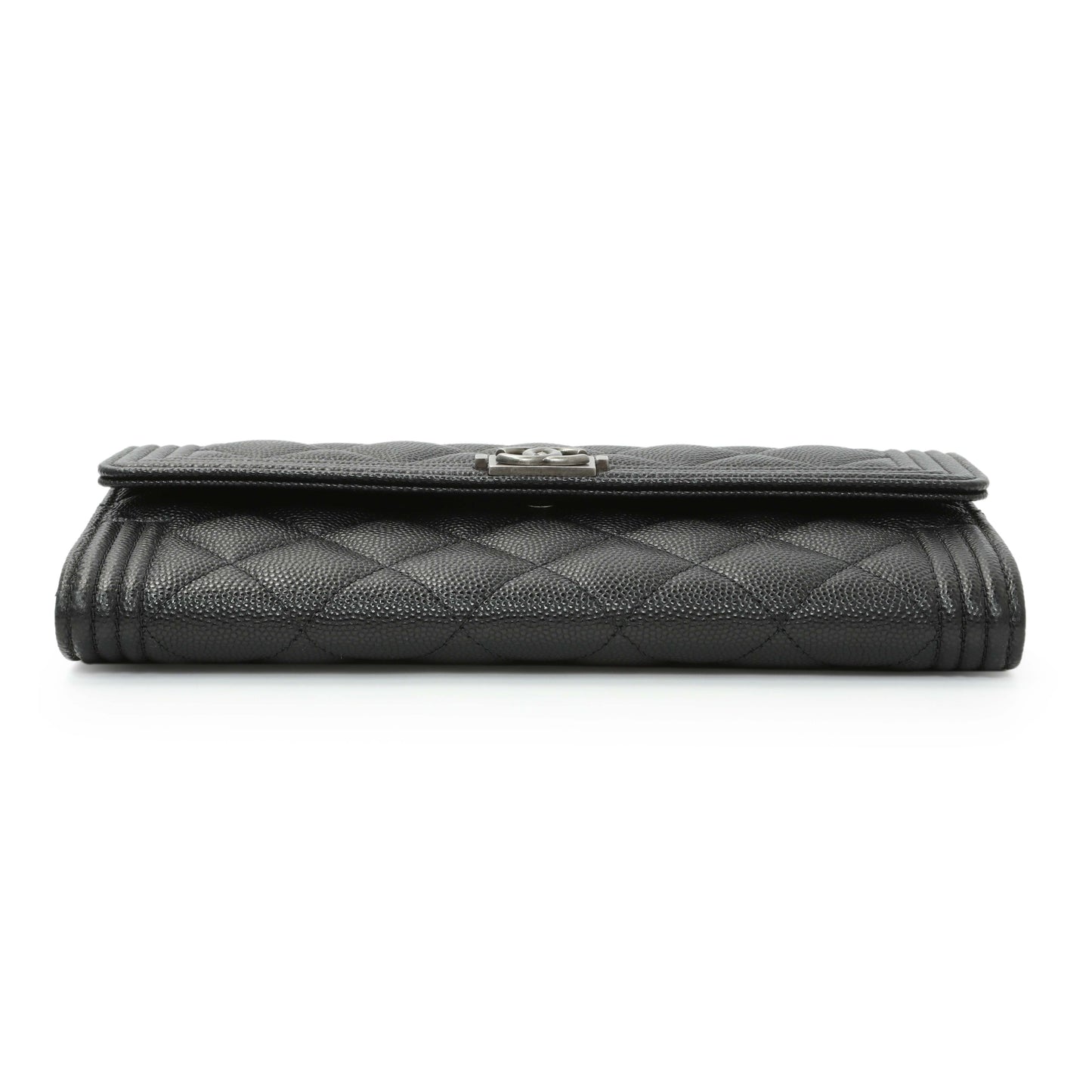 Exclusive Chanel Black Quilted Caviar Large Boy Gusset Flap Wallet — Back View