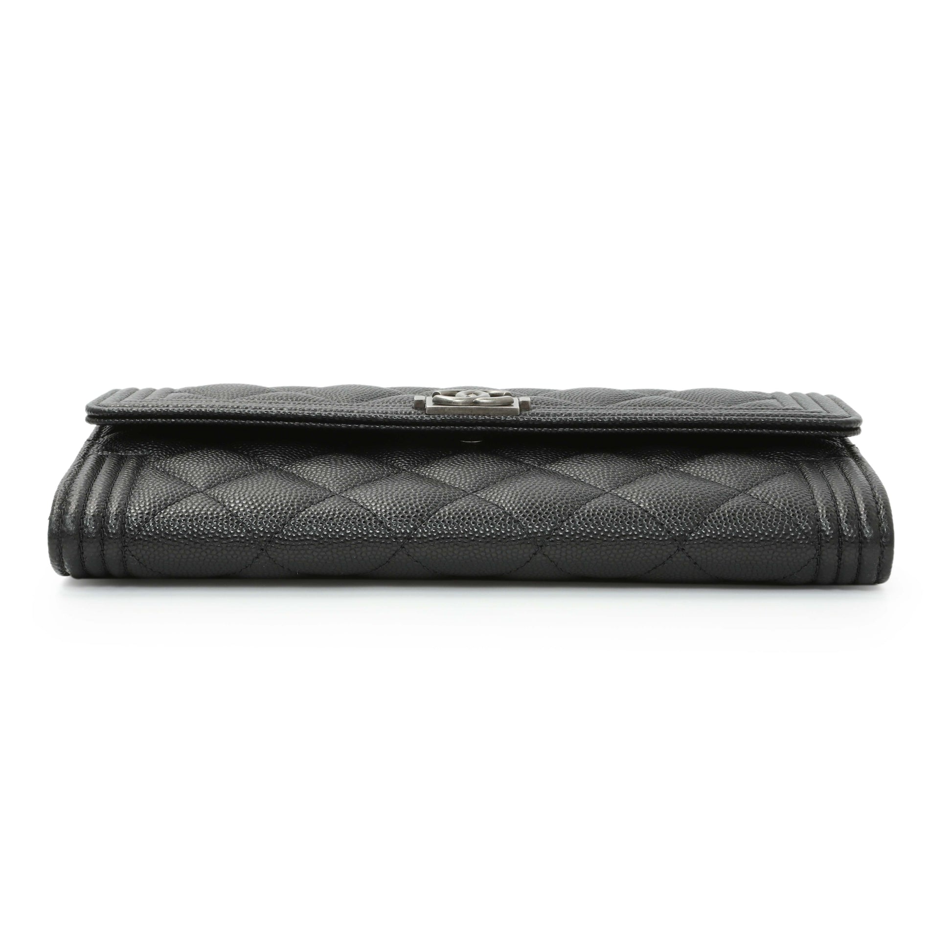 Exclusive Chanel Black Quilted Caviar Large Boy Gusset Flap Wallet — Back View