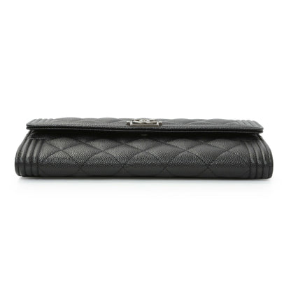 Exclusive Chanel Black Quilted Caviar Large Boy Gusset Flap Wallet — Back View