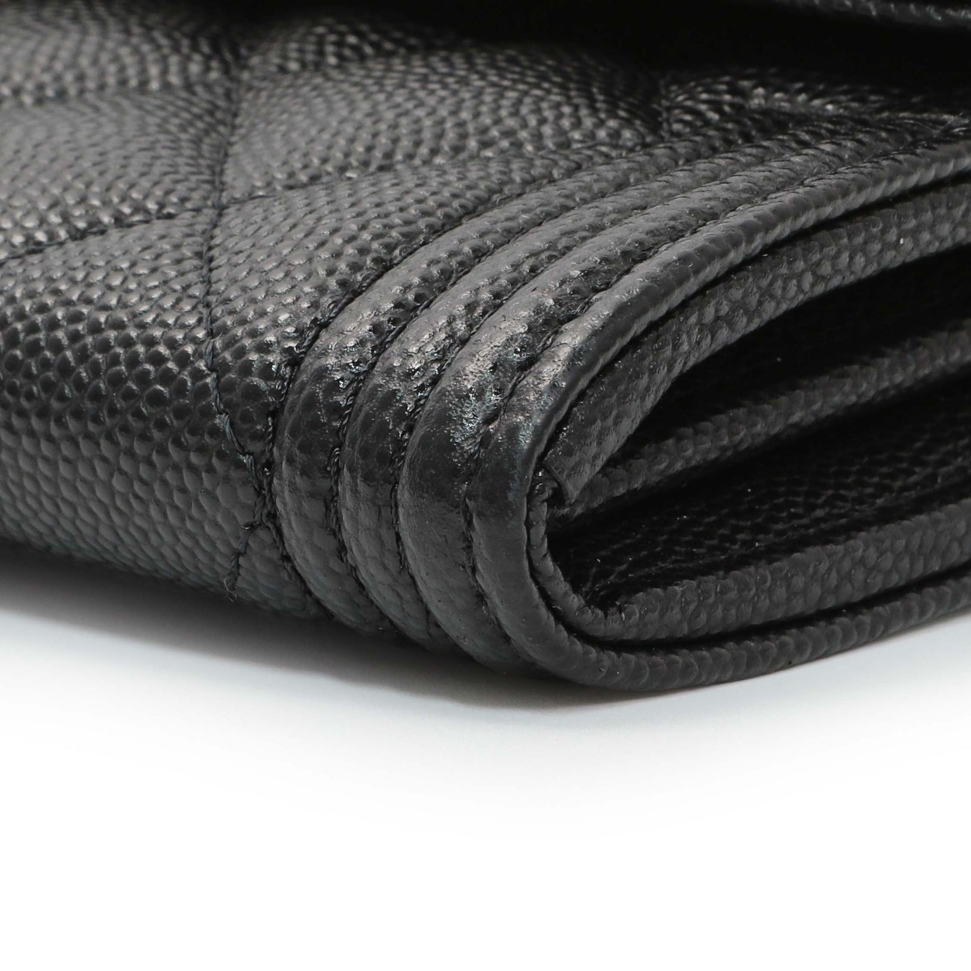 Exclusive Chanel Black Quilted Caviar Large Boy Gusset Flap Wallet — Detail View