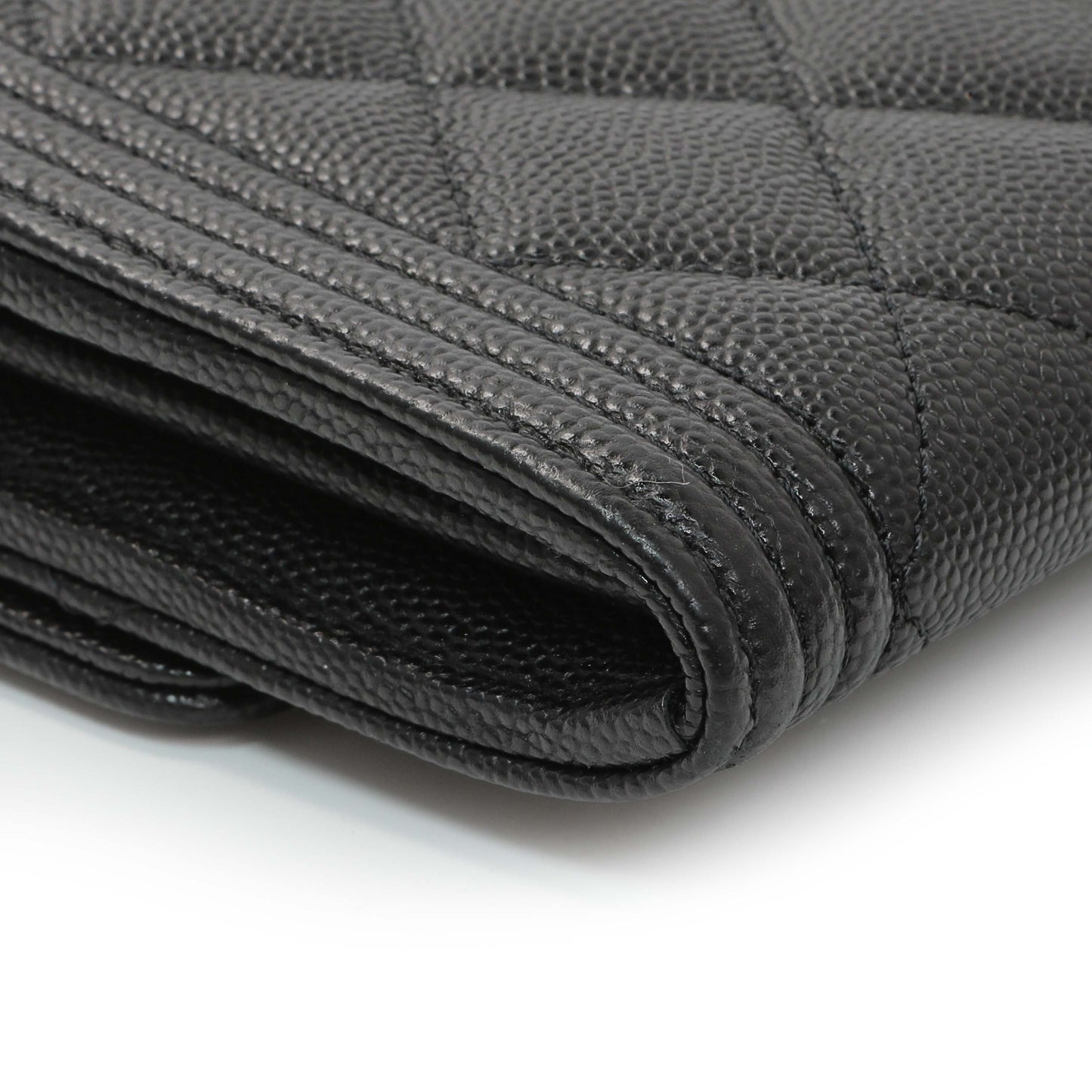 Exclusive Chanel Black Quilted Caviar Large Boy Gusset Flap Wallet — Lifestyle View