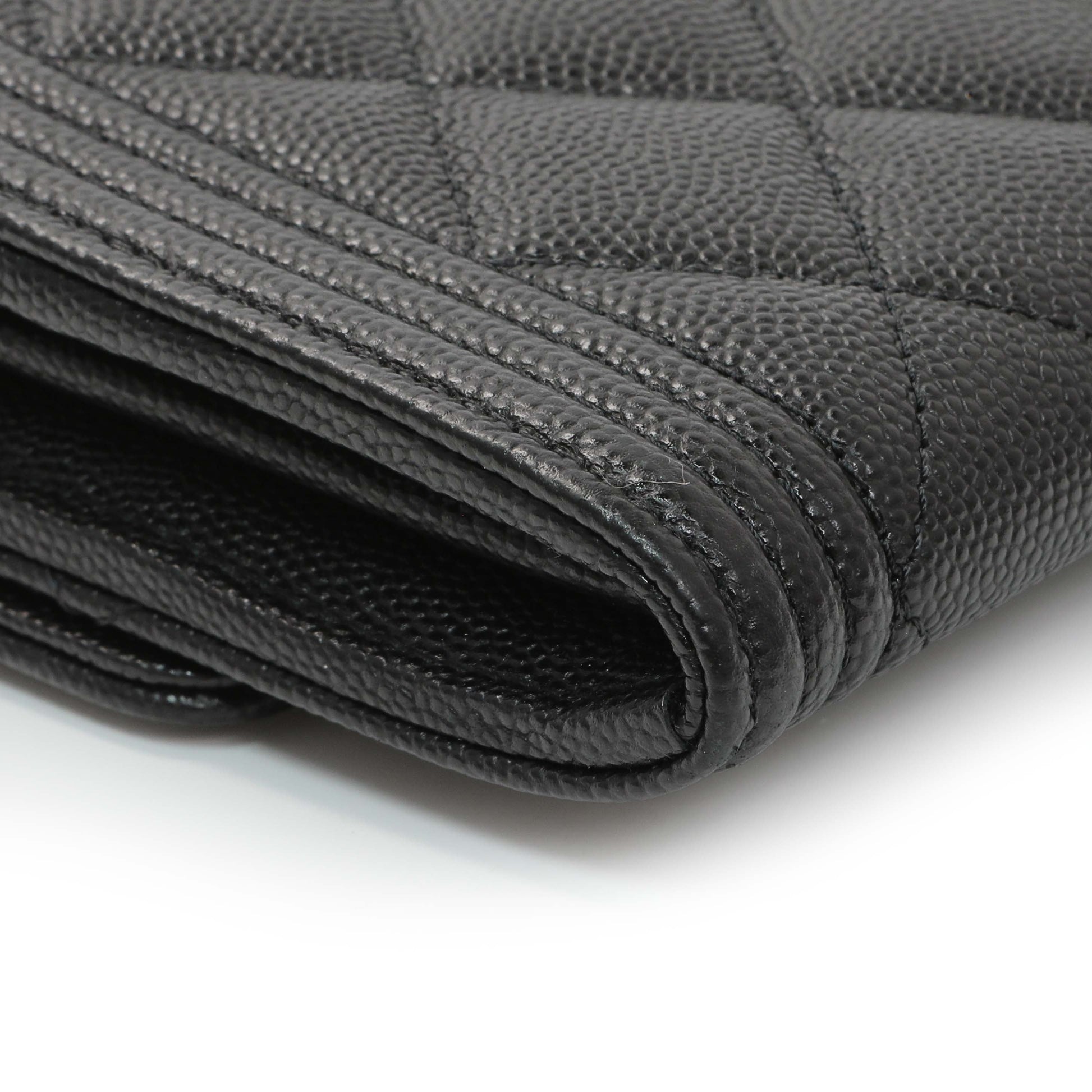 Exclusive Chanel Black Quilted Caviar Large Boy Gusset Flap Wallet — Lifestyle View