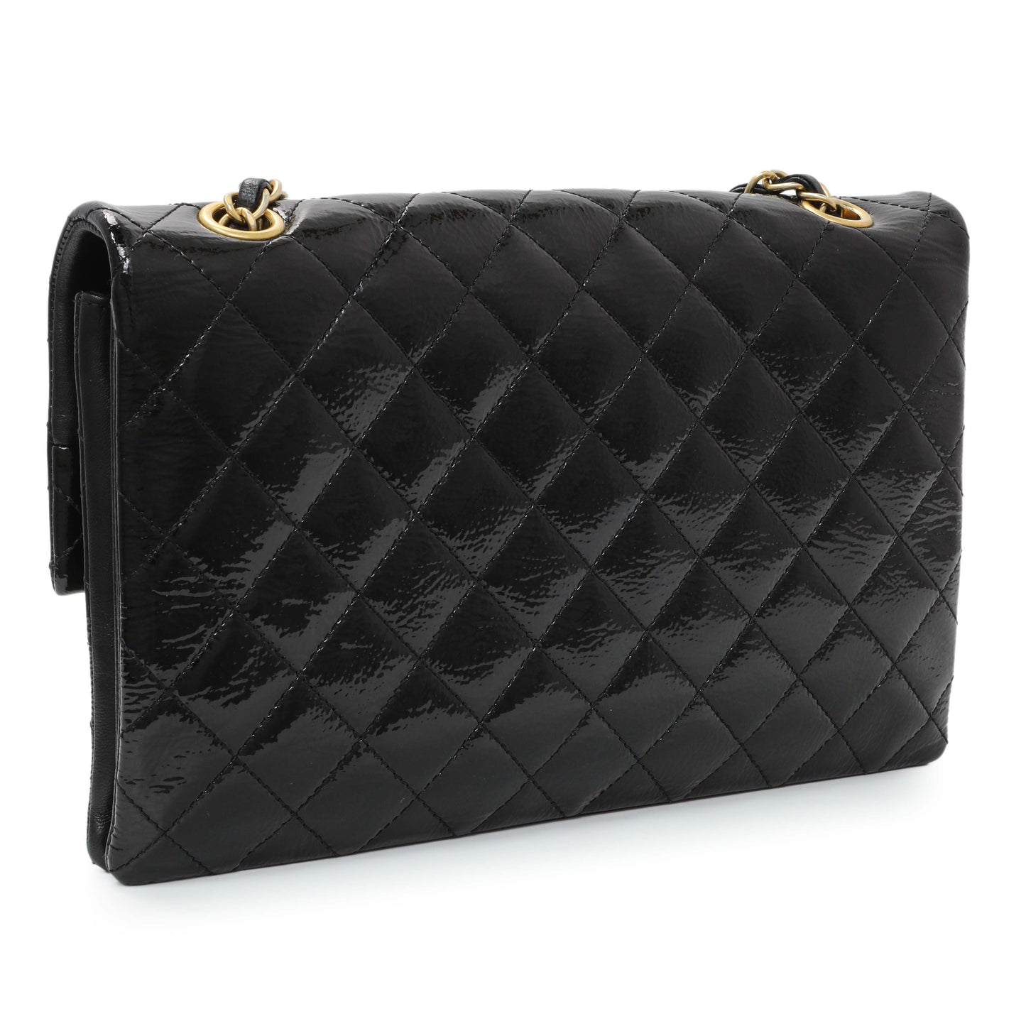 Exclusive Chanel Black Quilted Patent Pagoda Accordion Flap — Side View