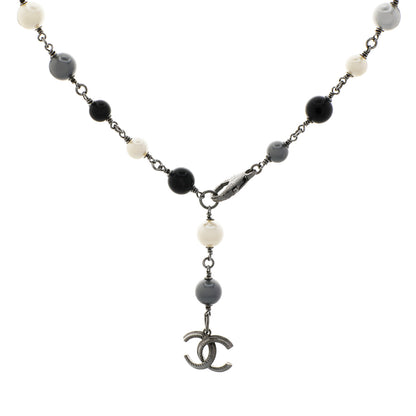 Exclusive Chanel CC Pearl Long Double Strand Necklace — Side View