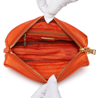 Exclusive Prada Papaya Tessuto Nylon Wristlet Pouch — Top View