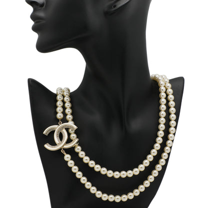 Exclusive Chanel Pearl Crystal CC Long Necklace — Back View