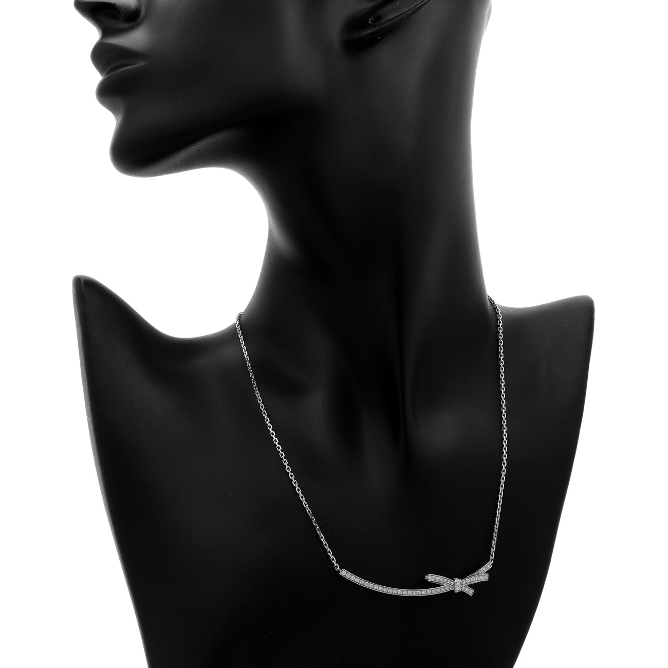 Exclusive Chanel 18K White Gold Diamond Ruban Short Necklace — Top View