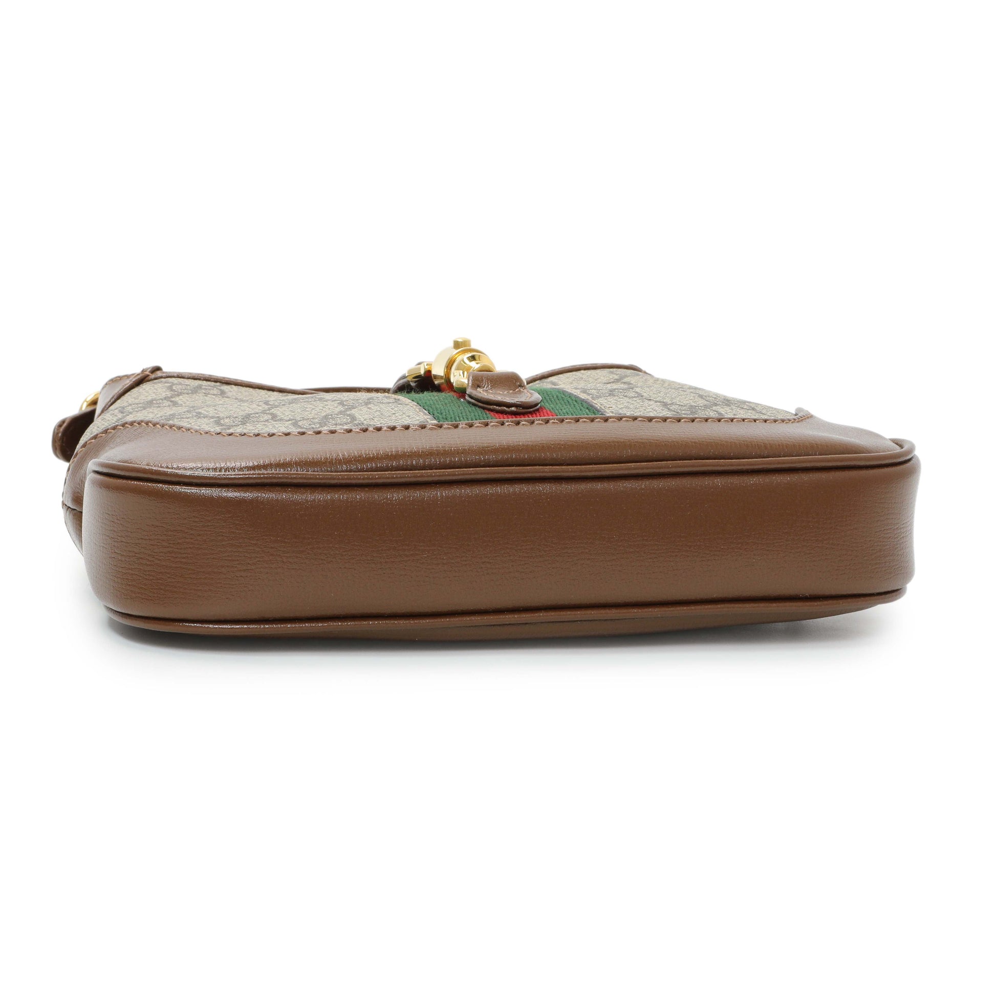 Exclusive Gucci Beige Ebony Brown Sugar GG Supreme Monogram Azalea Calfskin Web Mini Jackie 1961 Hobo — Top View