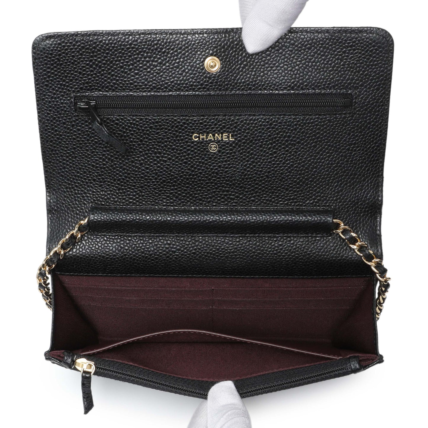 Exclusive Chanel Black Caviar Quilted Wallet on Chain — Top View