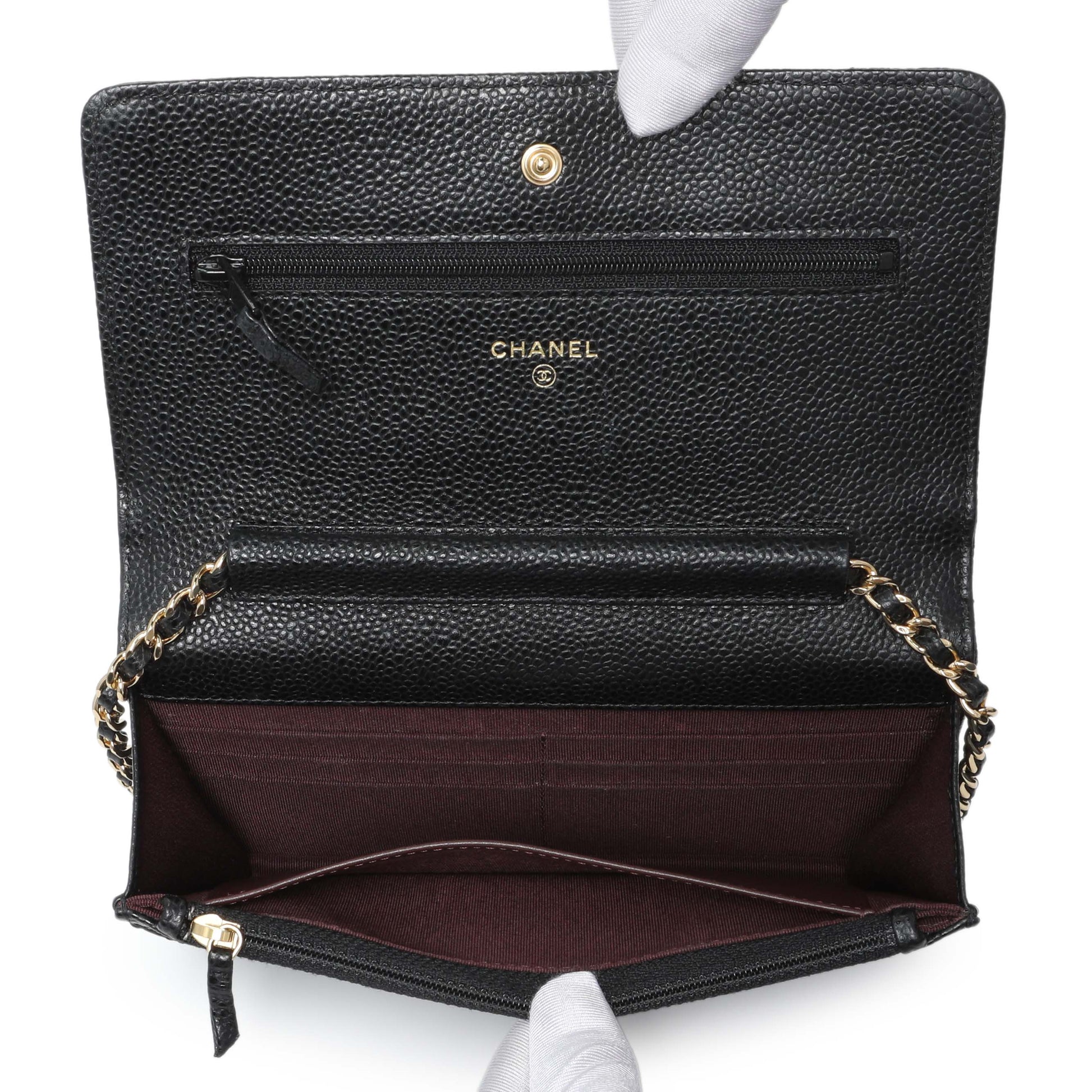 Exclusive Chanel Black Caviar Quilted Wallet on Chain — Top View