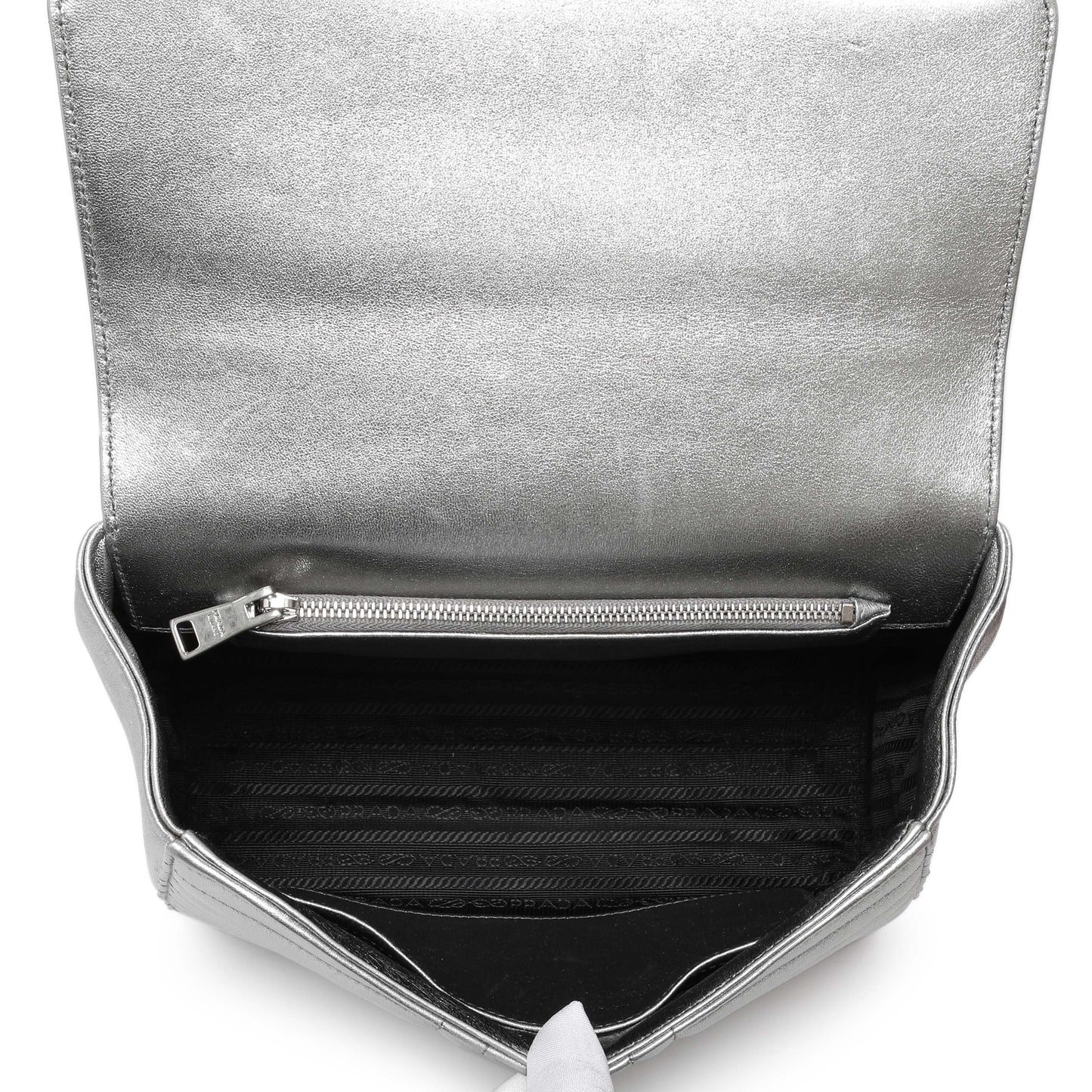 Exclusive Prada Silver Calfskin Diagramme Flap Bag — Alternate View 8