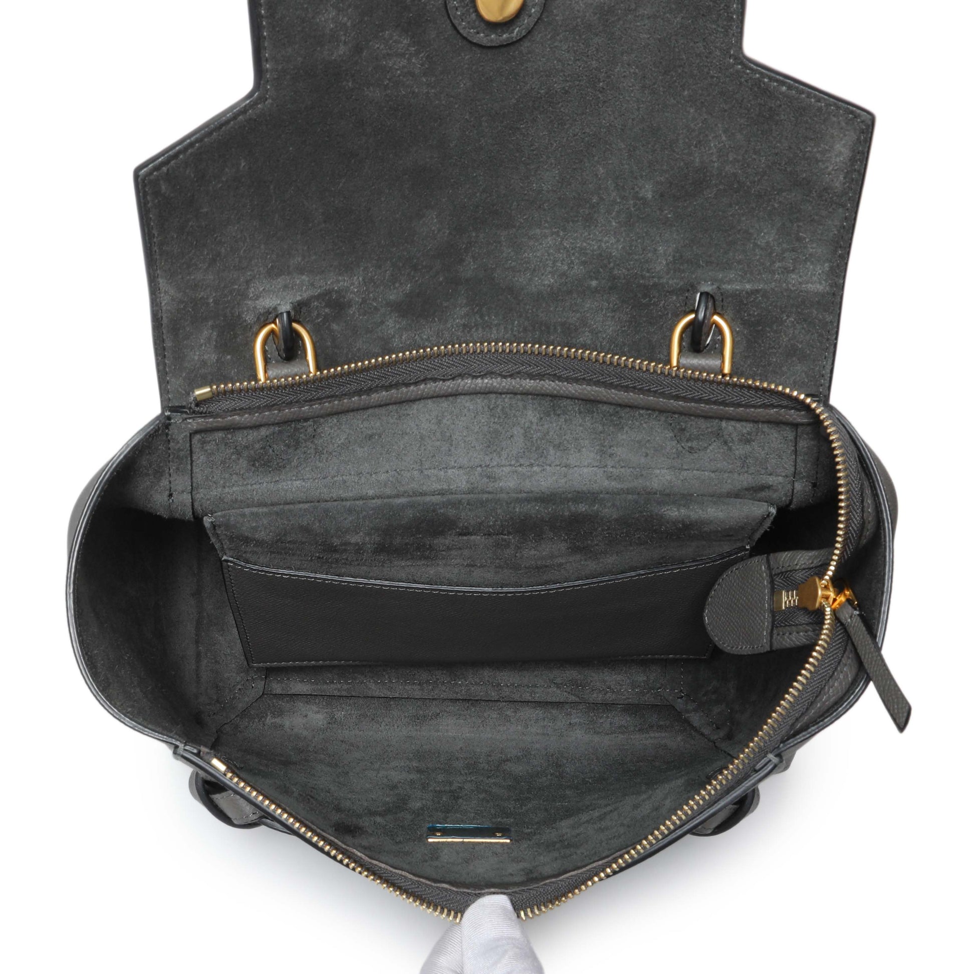 Exclusive Celine Grey Grained Calfskin Micro Belt Bag — Top View