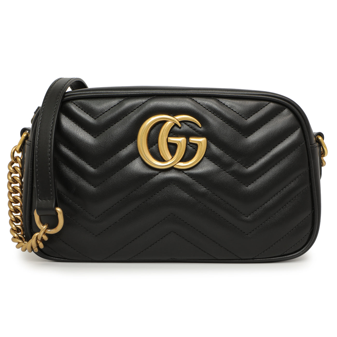 Exclusive Gucci Black Calfskin Matelasse Small GG Marmont Chain Shoulder Bag — Front View