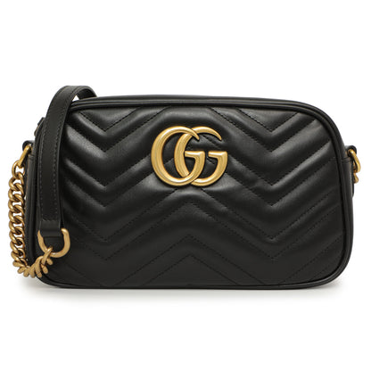 Exclusive Gucci Black Calfskin Matelasse Small GG Marmont Chain Shoulder Bag — Front View