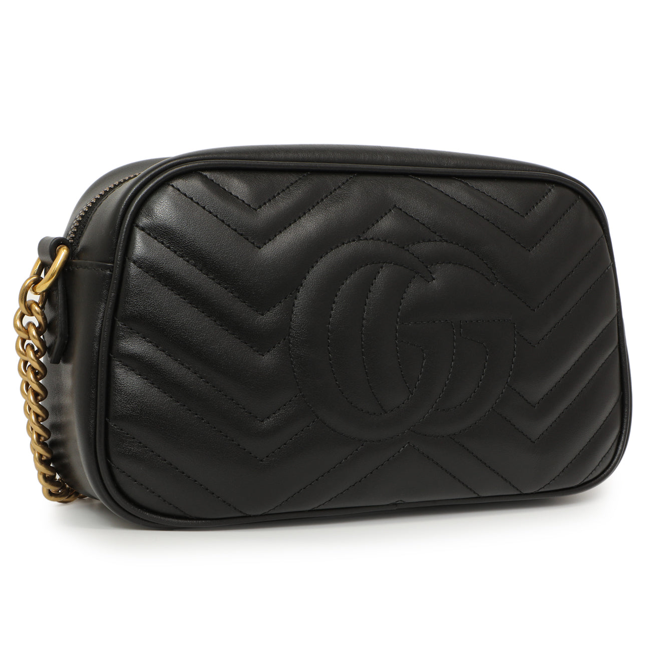 Exclusive Gucci Black Calfskin Matelasse Small GG Marmont Chain Shoulder Bag — Side View