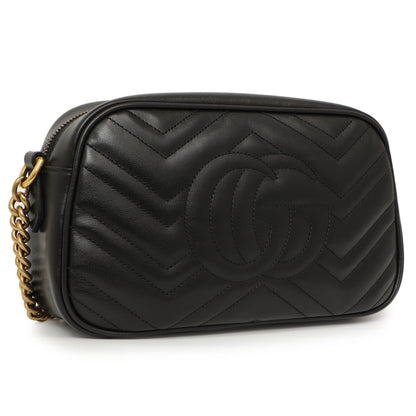 Exclusive Gucci Black Calfskin Matelasse Small GG Marmont Chain Shoulder Bag — Side View